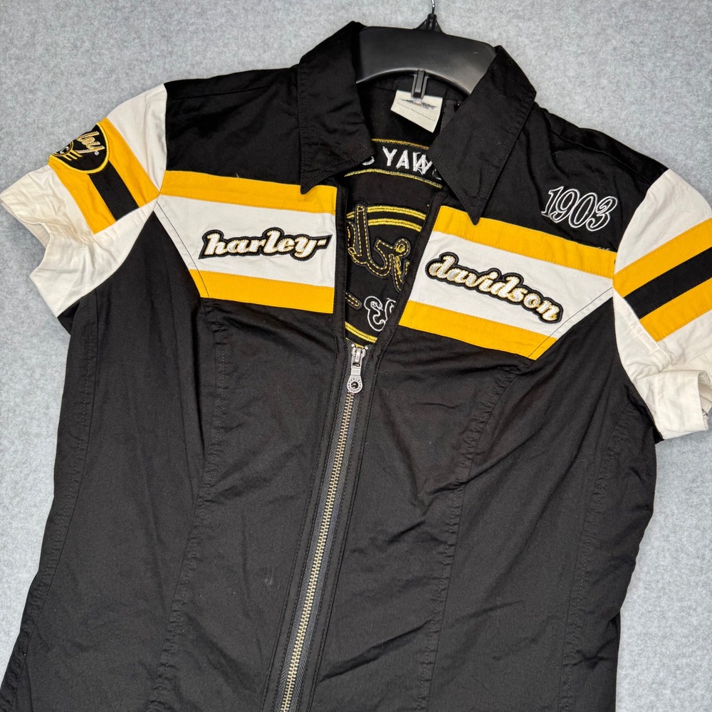 Harley Davidson Mechanics Shirt Womens Small Black Zip Up Embroidered Speedway
